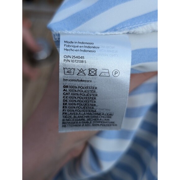 H&M Blue White Striped Slip Dress Spring Summer Satin V-neck Medium Resort - Picture 8 of 8